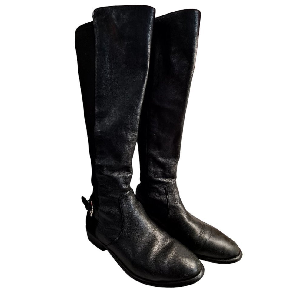Coach Liza 50/50 Women's Black Tumbled Leather & Panel Tall Boots Size 6B